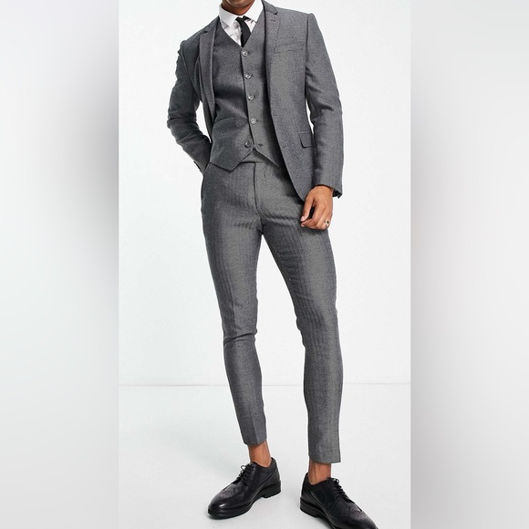ASOS Super Skinny Wool Mix Suit Pants (28W/30L) with matching Jacket (36R) Grey - Picture 1 of 8